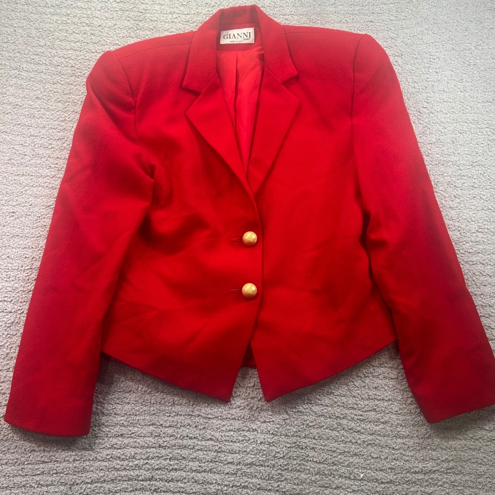 VTG Gianni Sport Red pure Wool Blazer Jacket 80s 90s Made in USA natural
